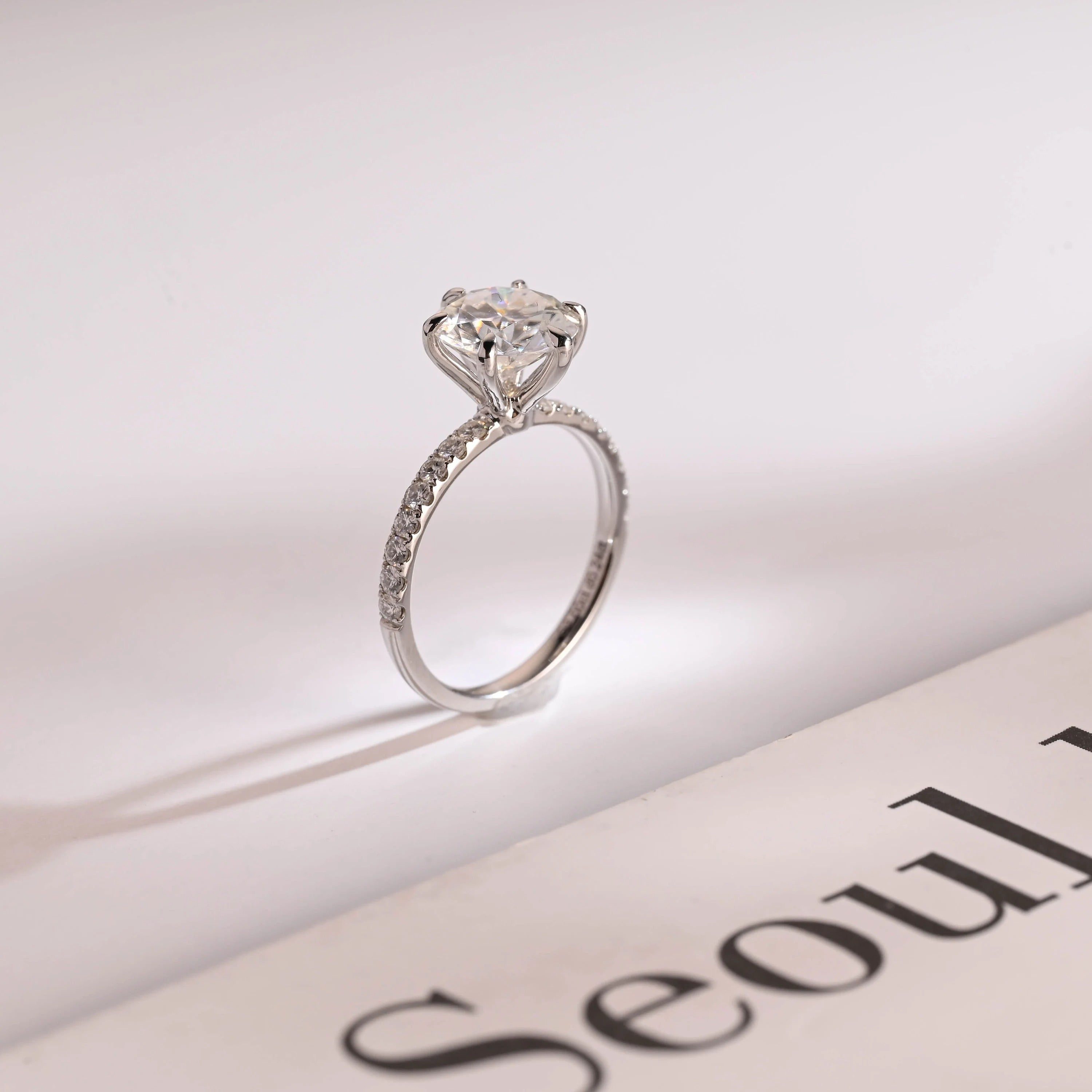 Solid Gold Half Eternity Round Moissanite Engagement Ring, Anniversary Gift for Wife Secondary image