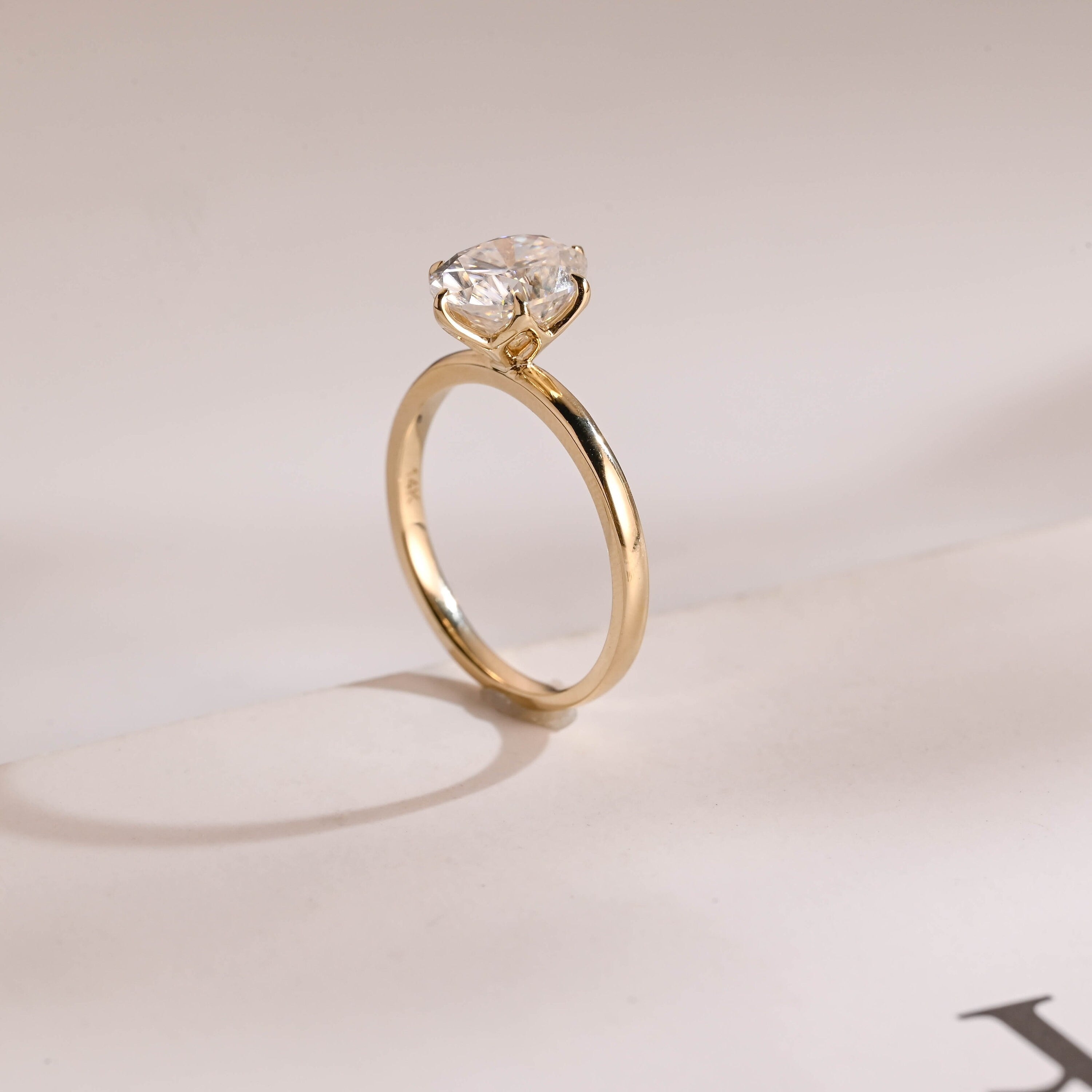 Solid Gold Minimalist Flower Oval Moissanite Engagement Ring, Promise Ring Secondary image