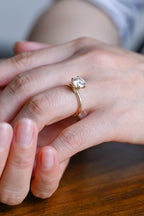 Solid Gold Hidden Halo Round Cut Moissanite Engagement Ring, Solitaire Promise Ring for Her