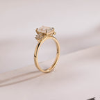 Solid Gold Emerald Cut Moissanite Engagement Ring With Trapezoid, Dainty Cluster Promise Ring