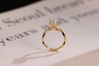 Solid Gold Oval Moissanite Engagement Ring, Twisted Band Half Eternity Bridal Ring