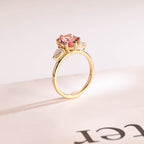 Solid Gold Oval Cut Moissanite Pink Sapphire Engagement Ring with Pear Moissanite