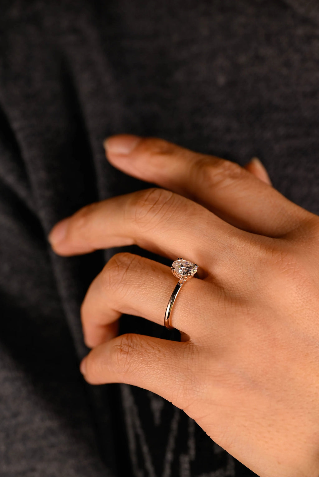 Solid Gold Double Prongs Oval Moissanite Engagement Ring, Promise Ring