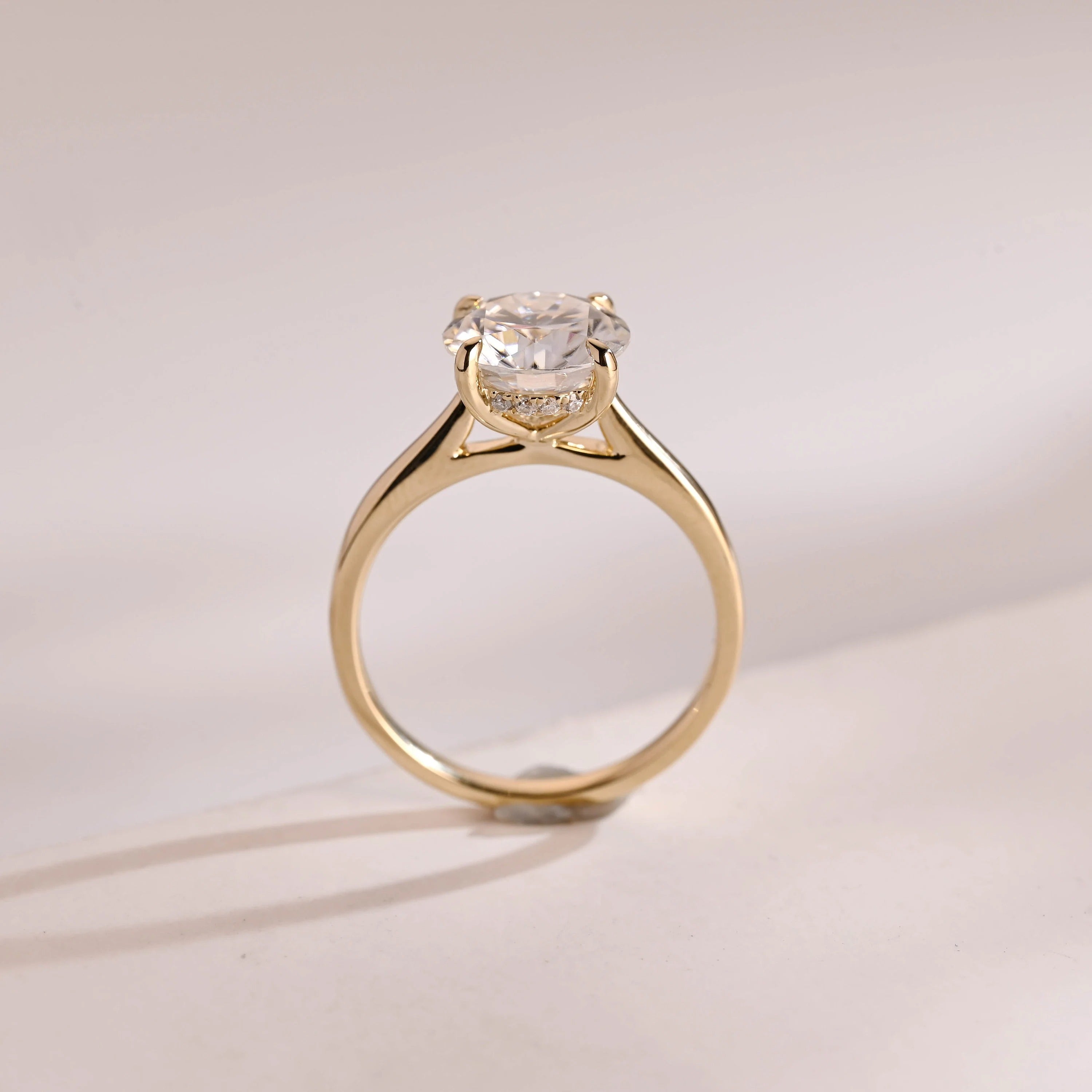 Solid Gold Round Cut Moissanite Engagement Ring, Anniversary Gift for Her Secondary image