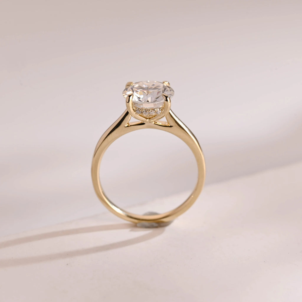 Solid Gold Round Cut Moissanite Engagement Ring, Anniversary Gift for Her