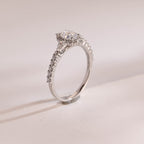 Solid Gold Halo Crushed Ice Oval Moissanite Engagement Ring, Half Eternity Proposal Ring