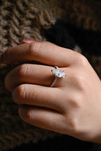 Solid Gold Marquise Cut Moissanite Engagement Ring with Hidden Halo