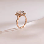 Solid Gold Floral Halo Oval Moissanite Half Eternity Engagement Ring