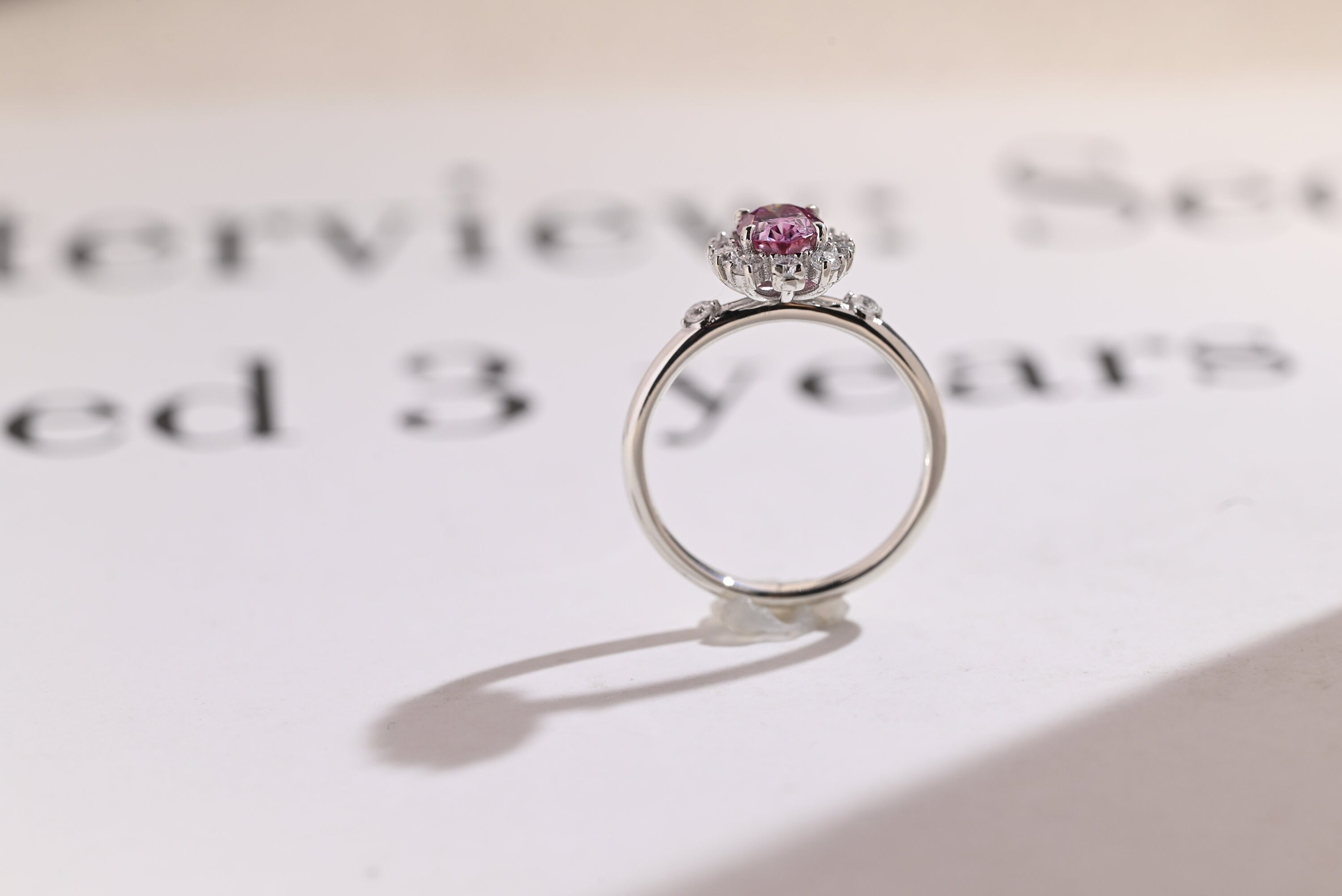 Solid Gold Oval Cut Moissanite Purple Sapphire Engagement Ring Secondary image