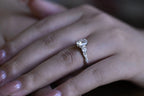 Solid Gold Oval Moissanite Engagement Ring, Twisted Band Half Eternity Bridal Ring