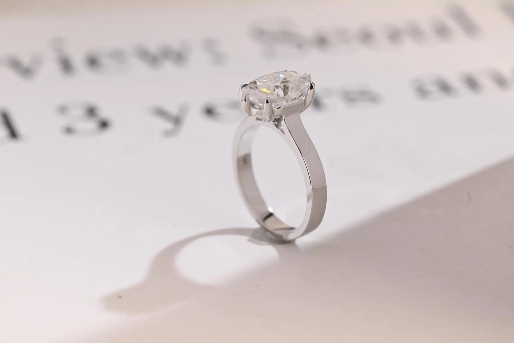 Solid Gold 3mm Band Oval Moissanite Engagement Ring, Promise Ring
