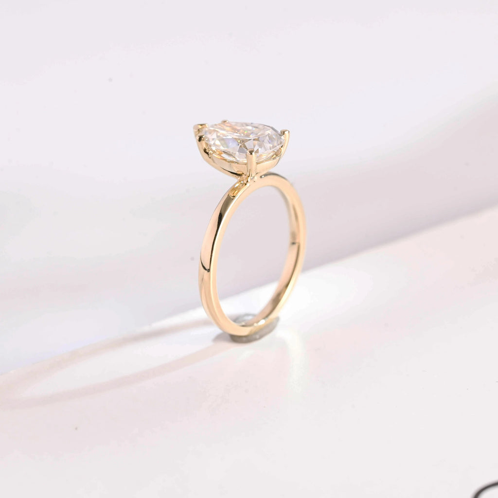 Solid Gold Minimalist Pear Moissanite Engagement Ring