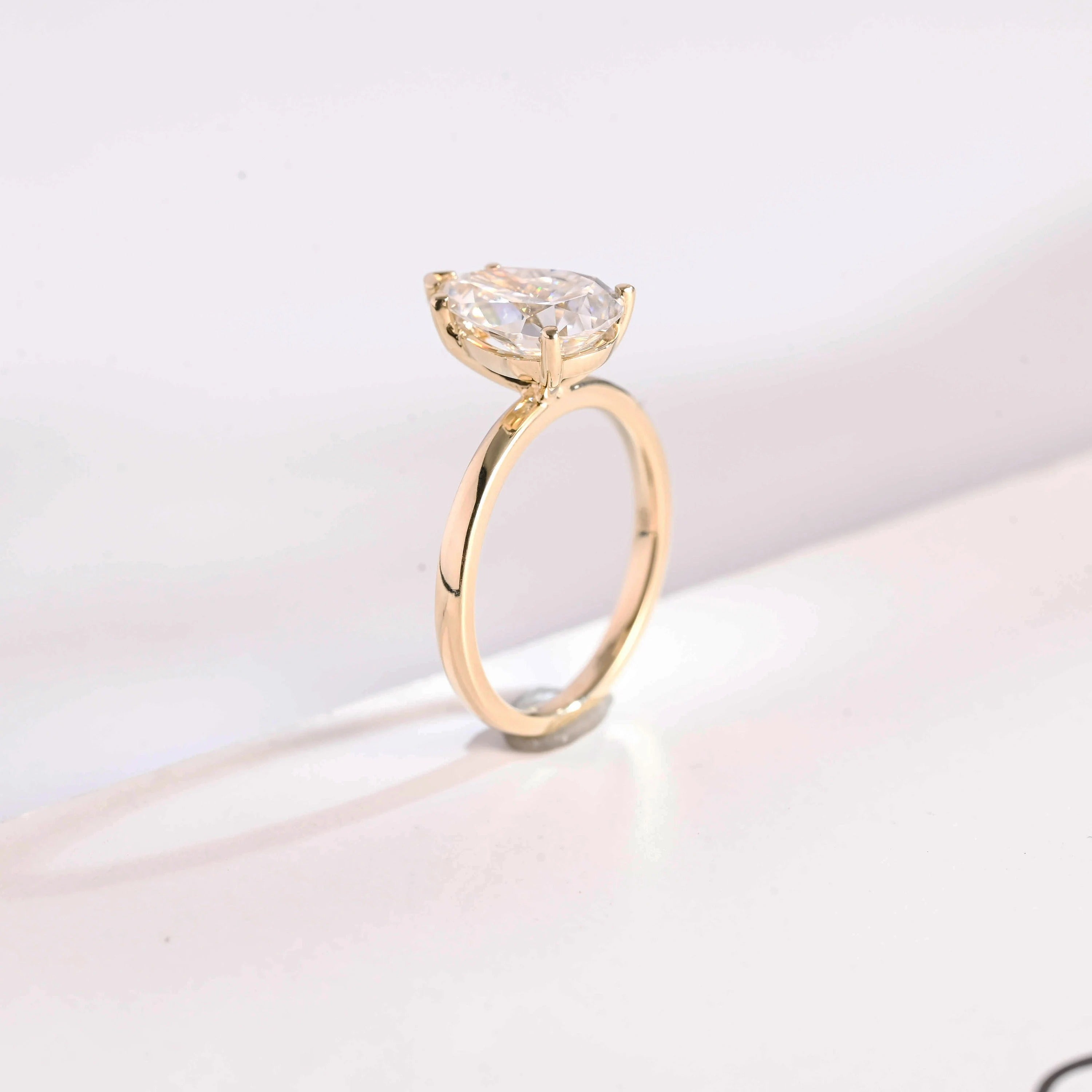 Solid Gold Minimalist Pear Moissanite Engagement Ring
