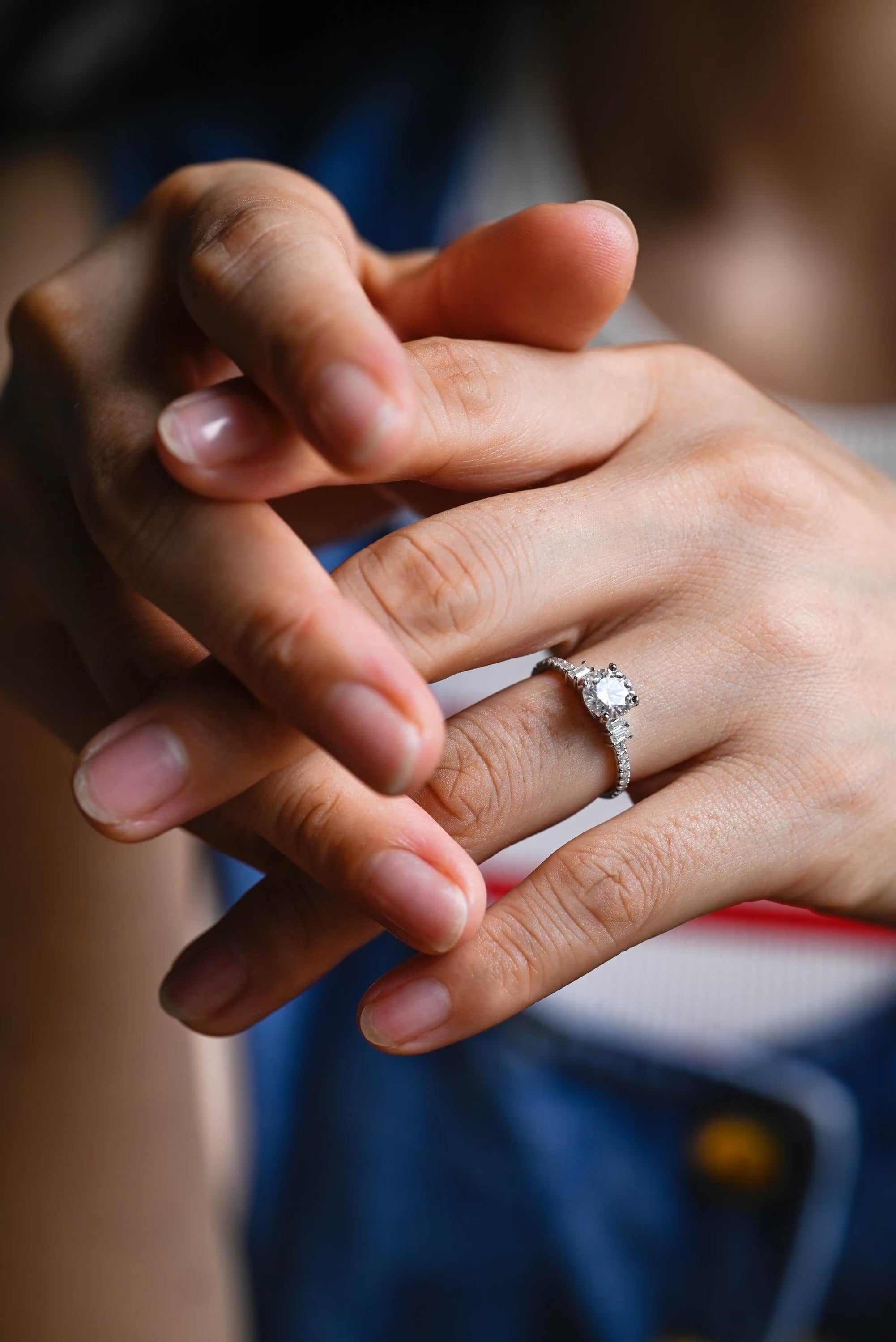 Solid Gold Round Moissanite Engagement Ring, Half Eternity Promise Ring