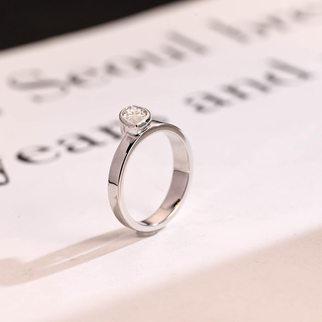 Solid Gold 4mm Wide Band Bezel Marquise Moissanite Engagement Ring