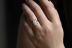 Solid Gold Double Prongs Emerald Cut Moissanite Engagement Ring, Promise Ring