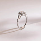 Solid Gold Princess Cut Moissanite Engagement Ring, Beaded Halo Proposal Ring