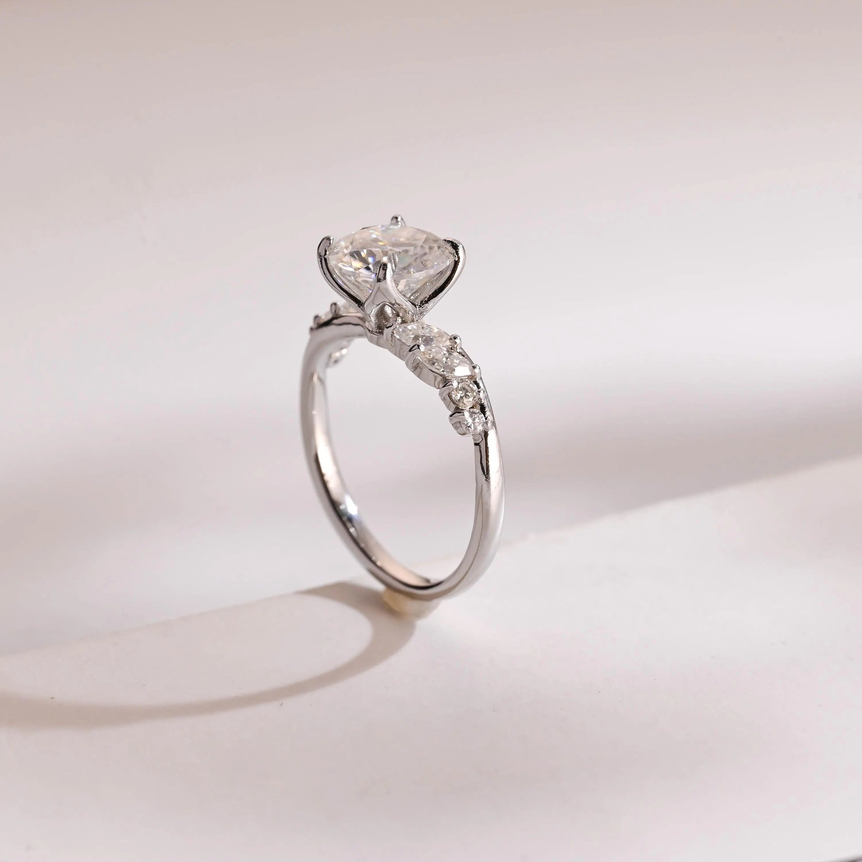 Solid Gold Round Cut Moissanite Engagement Ring, Anniversary for Her Secondary image