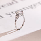 Solid Gold Round Cut Moissanite Engagement Ring with Trapezoid Accent