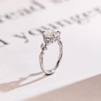 Solid Gold Oval Cut Moissanite Engagement Ring, Dainty Leaf Ring