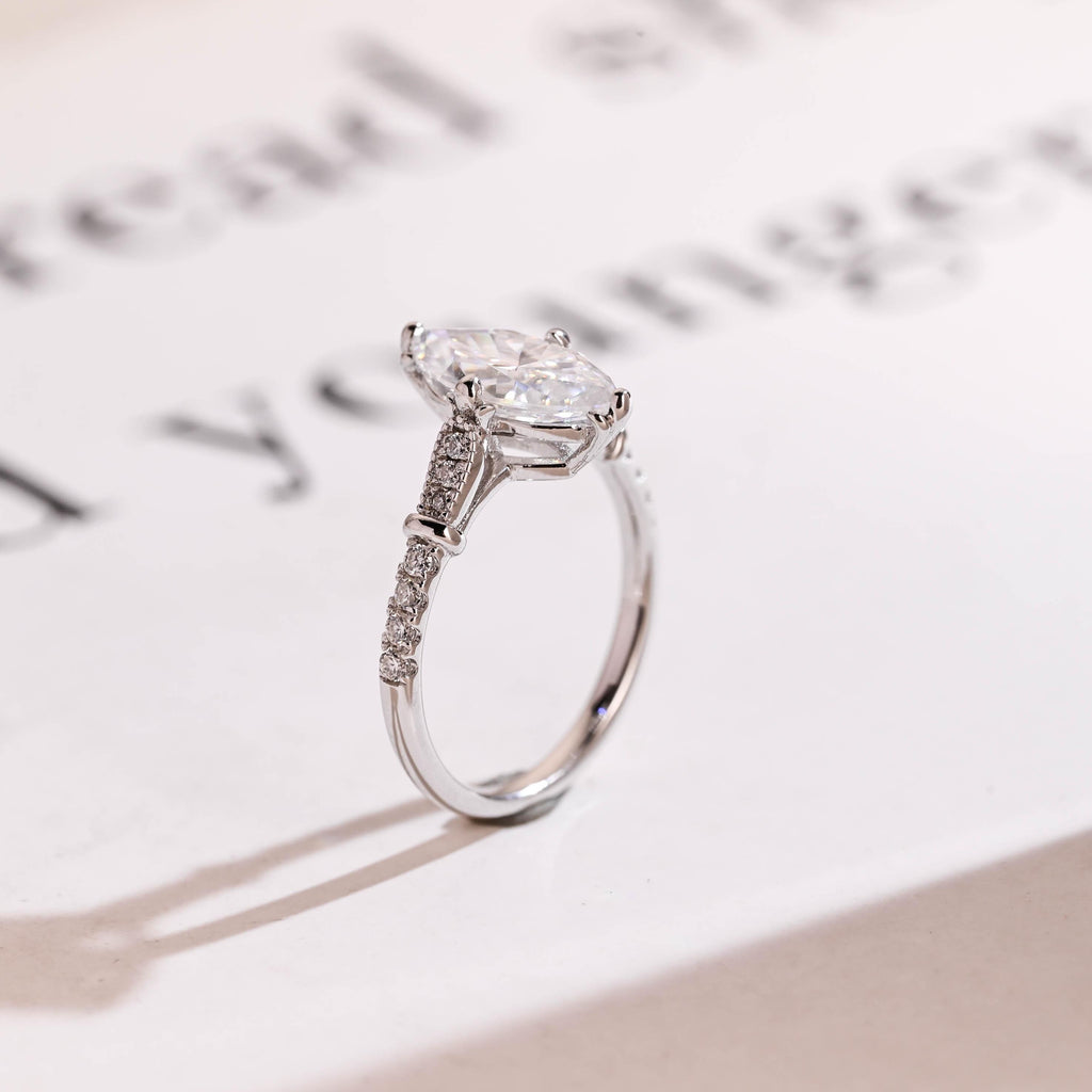 Solid Gold Half Eternity Marquise Cut Moissanite Engagement Ring, Proposal Ring