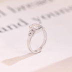 Solid Gold Bezel Emerald Cut Moissanite Engagement Ring, Dainty Cluster Promise Ring