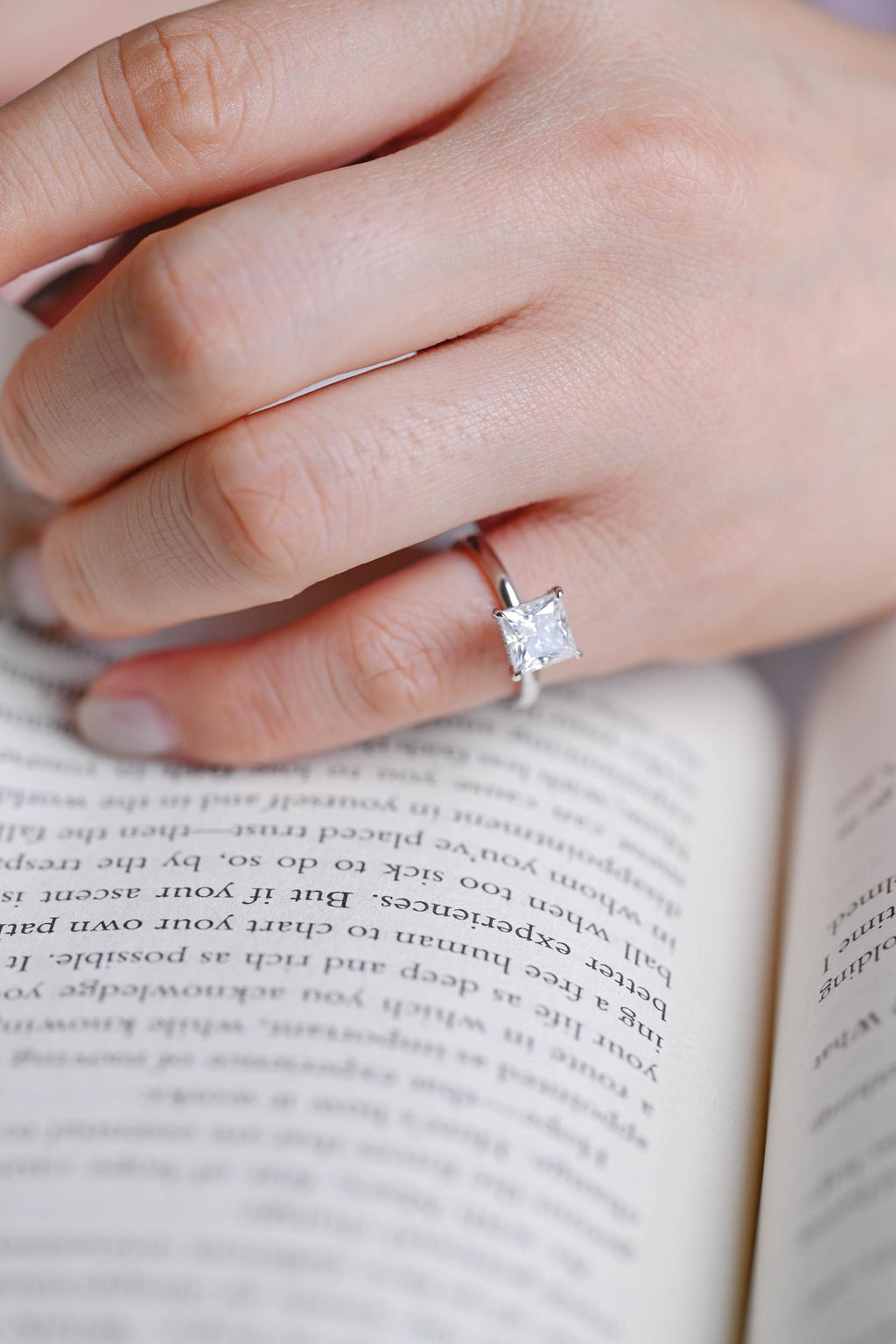Solid Gold Princess Moissanite Engagement Ring, Proposal Ring
