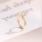 Solid Gold Princess Moissanite Engagement Ring, 3mm Wide Band Bridal Ring