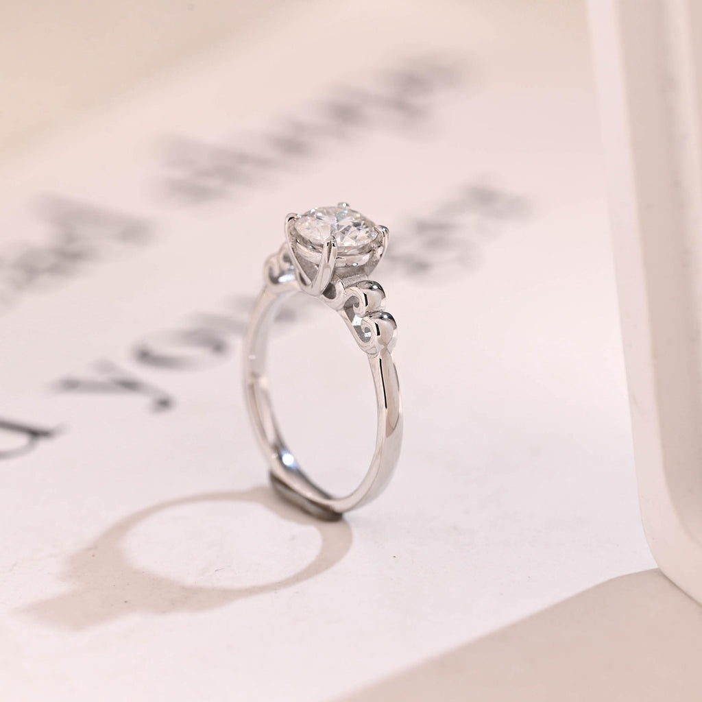 Dainty Solid Gold Round Moissanite Engagement Ring, Promise Ring