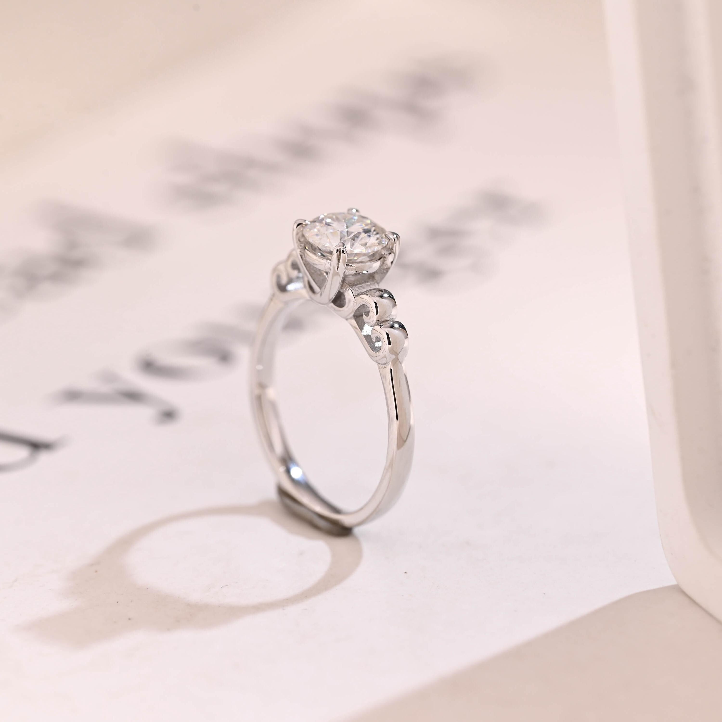 Dainty Solid Gold Round Moissanite Engagement Ring, Promise Ring