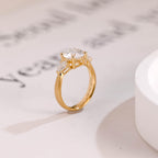 Solid Gold 3mm Width Three Stone Round Cut Moissanite Engagement Ring with Pear Accent