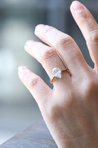 Solid Gold Pear Moissanite Engagement Ring with Hidden Halo