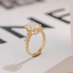 Solid Gold Oval Moissanite Engagement Ring, Half Eternity Promise Ring