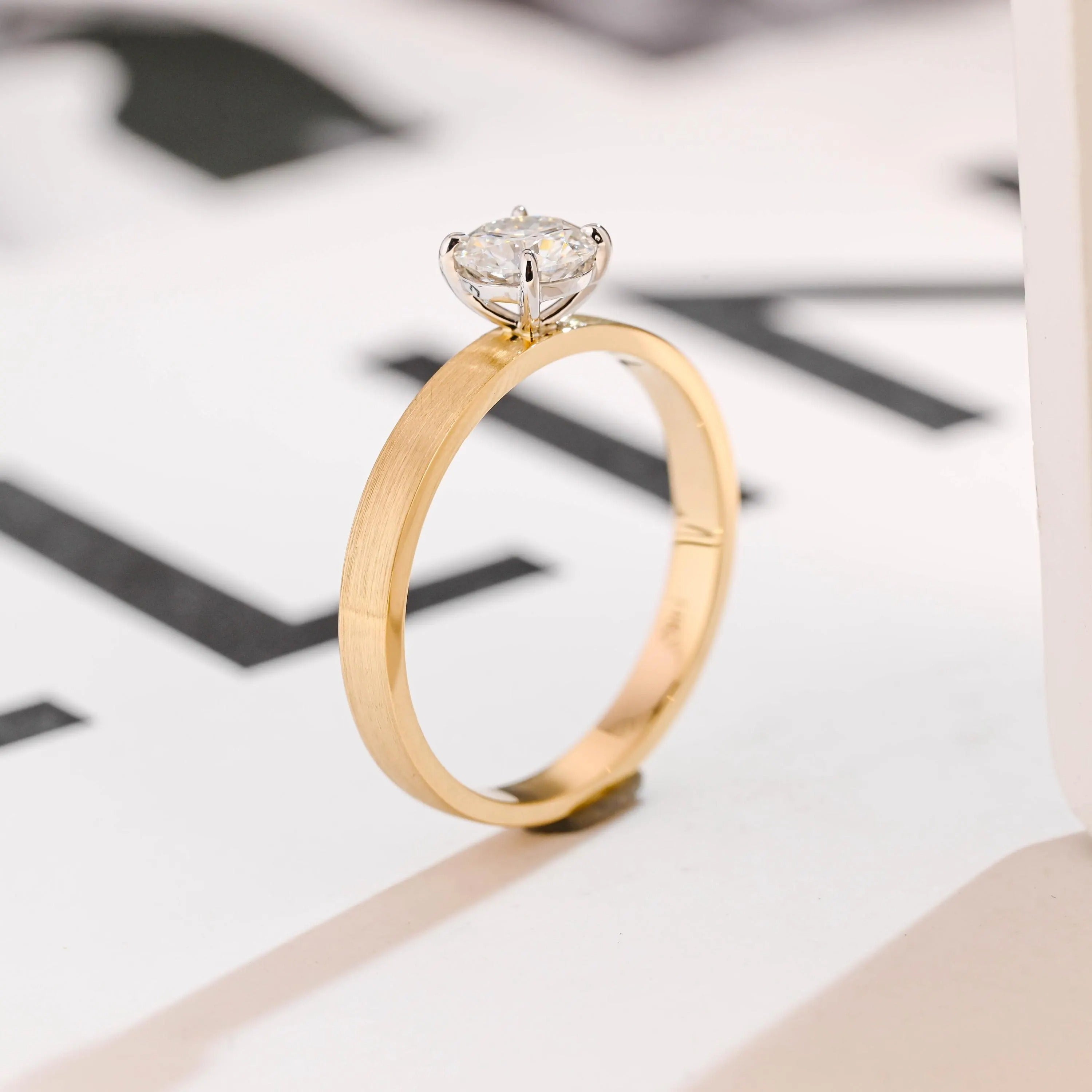 Solid Gold Moissanite Engagement Ring, 3MM Width Minimalist Ring Secondary image