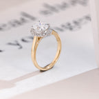 Solid Gold Oval Moissanite Engagement Ring, Two Tone Promise Ring