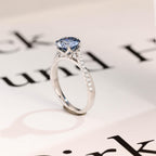 Solid Gold Round Cut Blue Moissanite Engagement Ring, Tulip Floral Bridal Ring