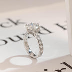 Solid Gold Round Moissanite Engagement Ring, 3.5mm Wide Band Ring