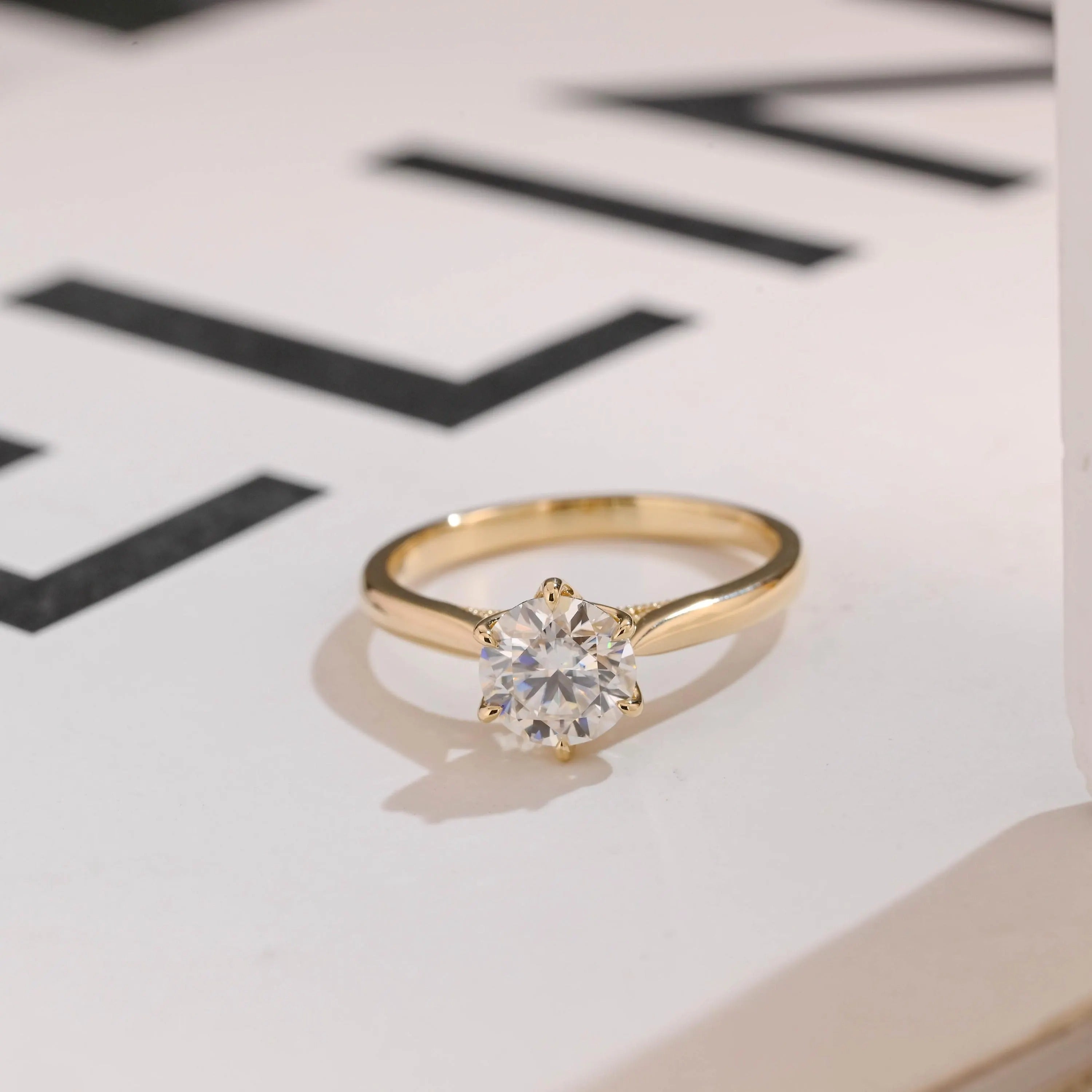 Solid Gold Tulip Flora Round Cut Moissanite Engagement Ring, Cathedral Ring Main image