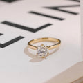 Solid Gold Tulip Flora Round Cut Moissanite Engagement Ring, Cathedral Ring