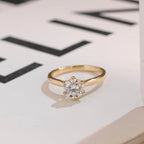 Solid Gold Tulip Flora Round Cut Moissanite Engagement Ring, Cathedral Ring