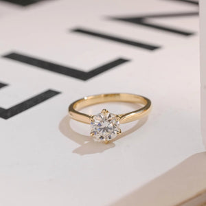 Solid Gold Tulip Flora Round Cut Moissanite Engagement Ring, Cathedral Ring