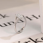 Solid Gold Marquise Moissanite Engagement Ring, Bezel Three Stone Ring