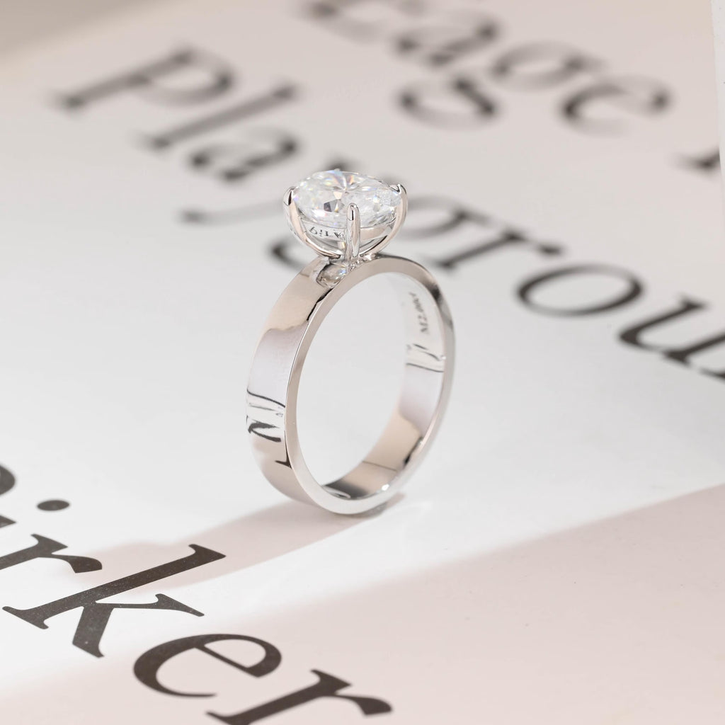 Solid Gold 4mm Band Oval Cut Moissanite Engagement Ring, Promise Ring