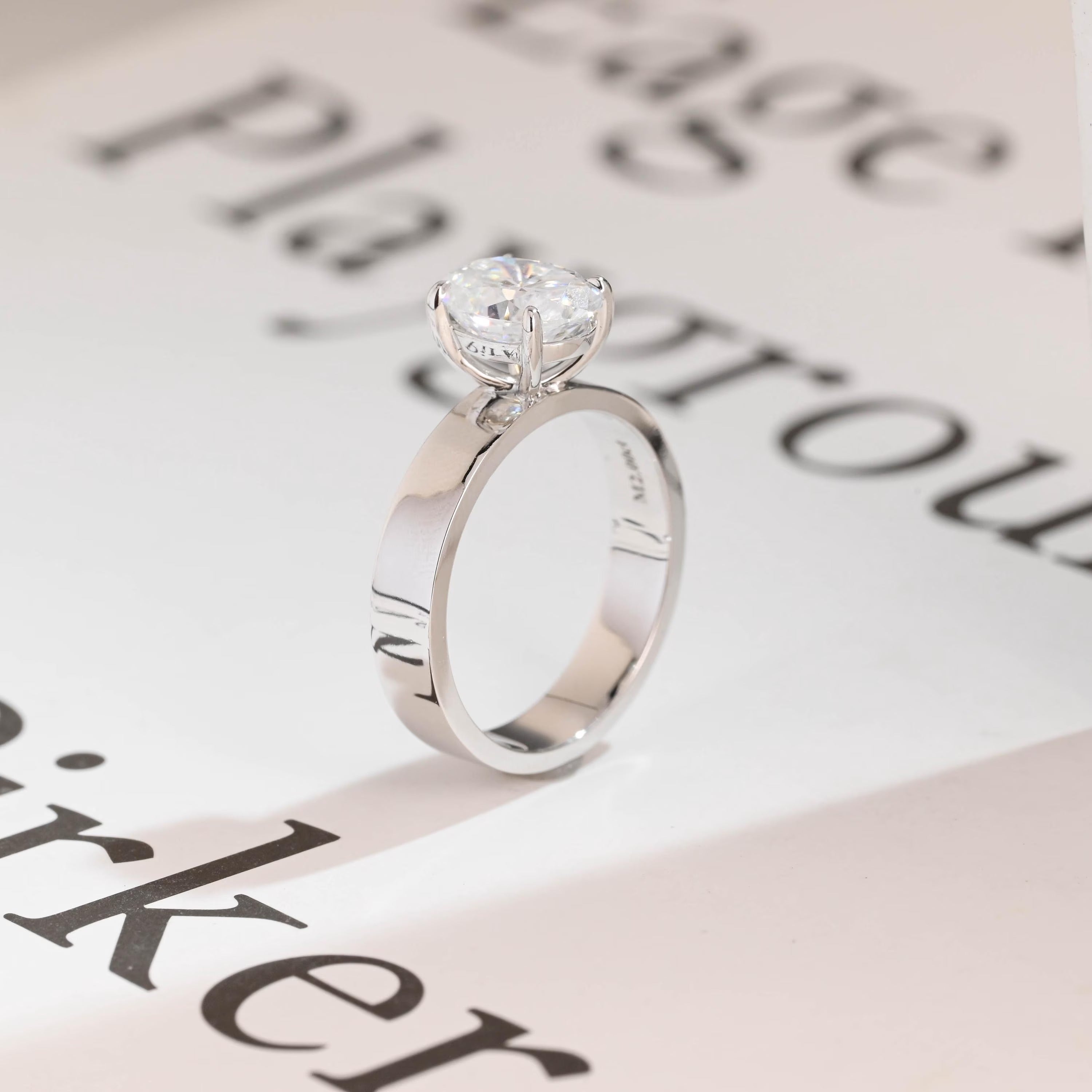 Solid Gold 4mm Band Oval Cut Moissanite Engagement Ring, Promise Ring