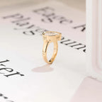 Solid Gold Pear Moissanite Engagement Ring with Bezel, Minimalist Hammer Ring