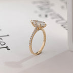 Solid Gold Marquise Marquise Moissanite Ring, Cathedral Half Eternity Ring