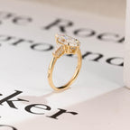 Solid Gold Three Stone Ring, Marquise Moissanite Engagement Ring