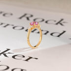 Solid Gold Cluster Round Cut Pink Moissanite Sapphire Engagement Ring