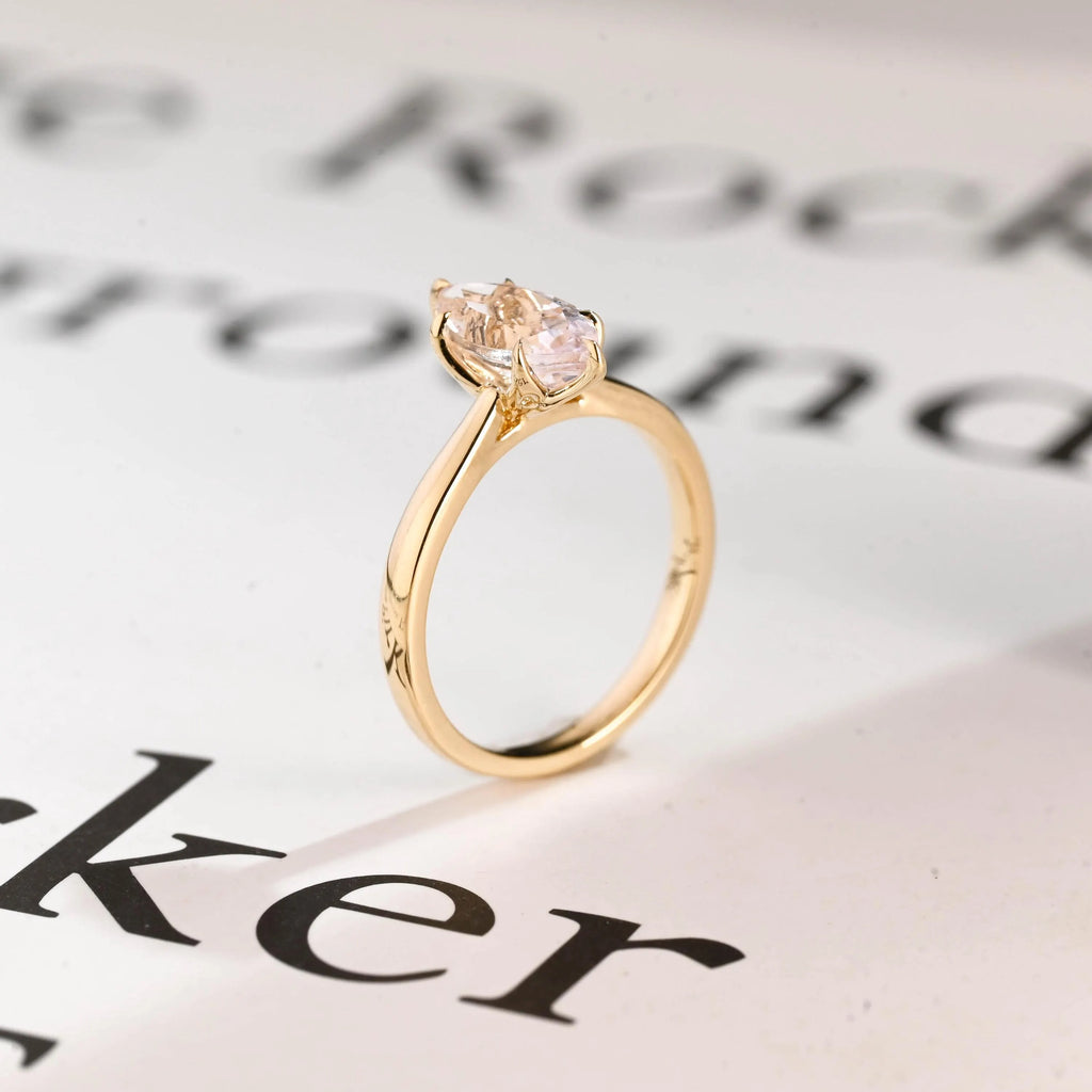 Solid Gold Tulip Floral Marquise Moissanite Engagement Ring