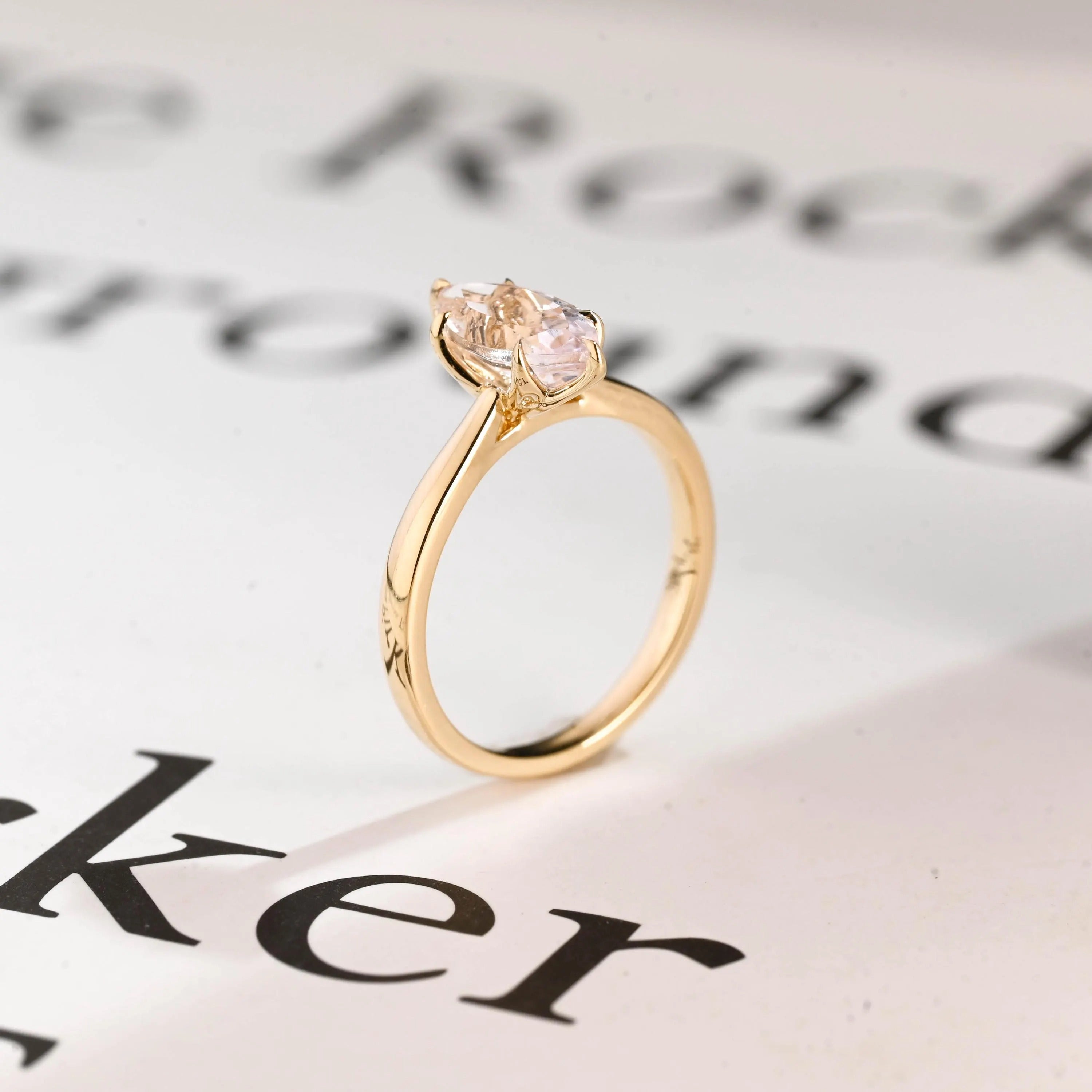 Solid Gold Tulip Floral Marquise Moissanite Engagement Ring